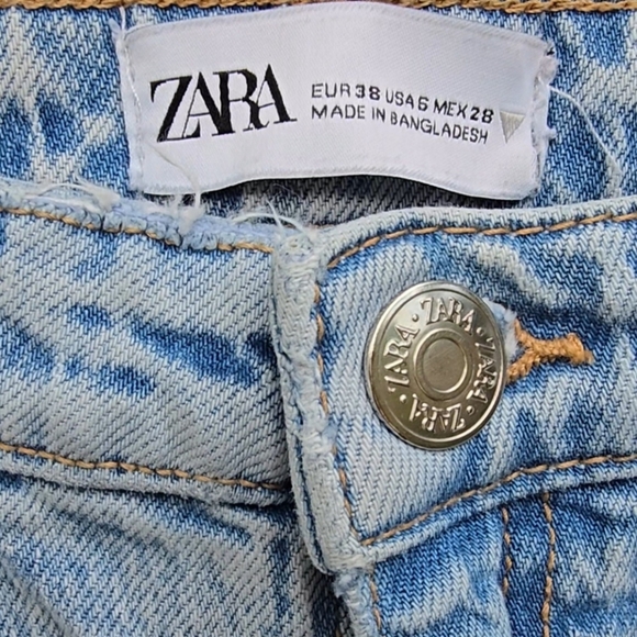 Zara Light Blue Ripped Straight Leg Jeans - Picture 5 of 5